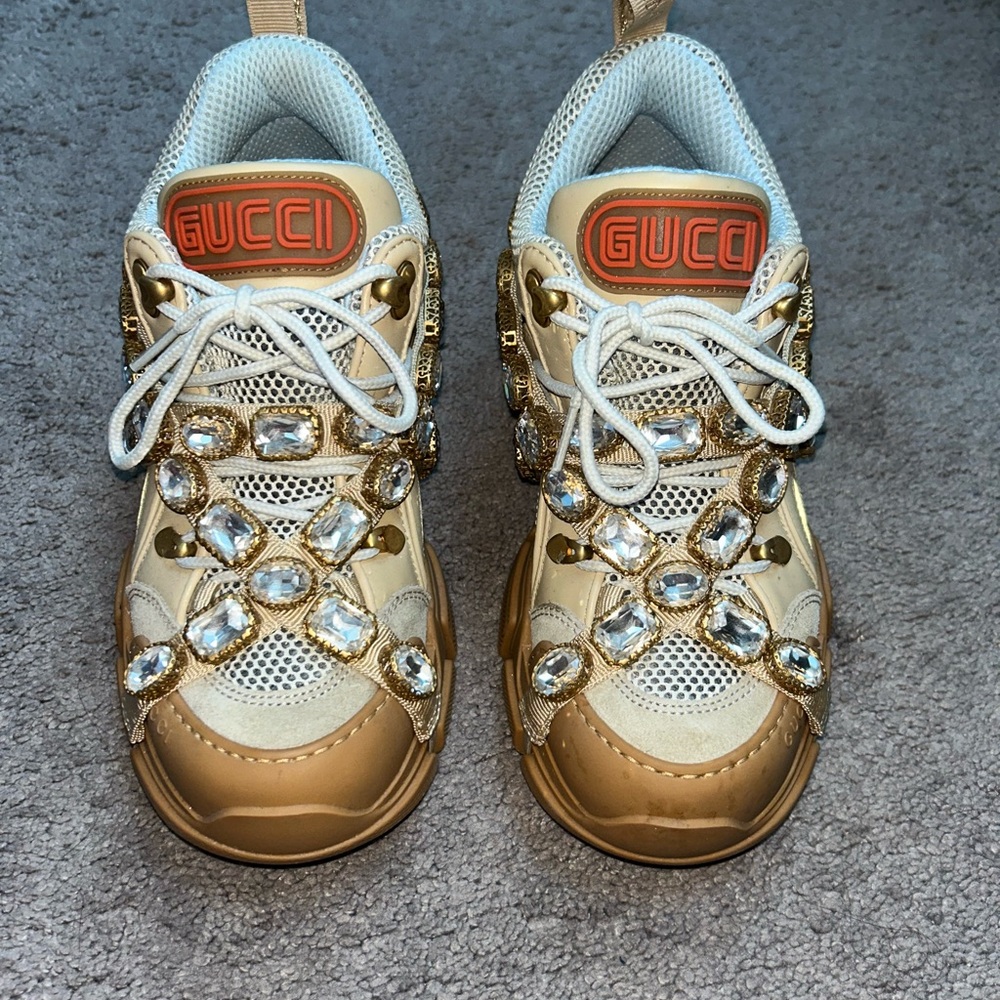 Gucci Gold and Cream Crystal Sneakers